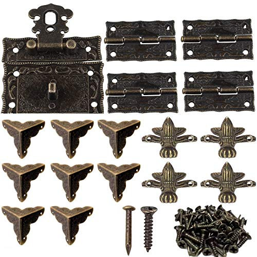 Serratura antica in rilievo, 8 pz protezioni angolari, 4 pz Antico Decorazione Piedi in Metallo Gambe, 4 pz Bronzo Antico Cerniere, con viti, per Scatole di Legno, Portagioie