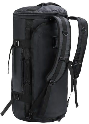 MIER Reisetasche große Sporttasche Wasserabweisend Sportrucksack mit Schuhfach umwandelbar in Rucksack, Schwarz, 90L