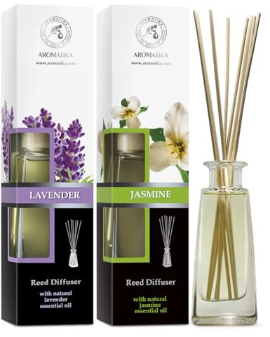 Reed Diffuser Set Lavender & Jasmine 2х100ml - Essential Oil Diffuser - Long Lasting Home Fragrance - Air Freshener - Floral & Exotic Scent - Aromatherapy - Home Decor - Air Diffuser