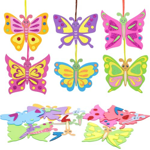 LAMEK 12 Sets Schmetterling Bastelset Kinder Kreativ Kunsthandwerk Bastelhandwerk Kreativset zum Basteln Party Mitgebsel Geschenk für Kindergeburtstag Frühling Sommer Einschulung