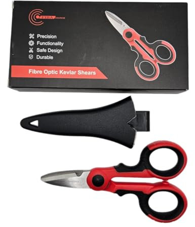 FIBAsource Optic Fiber Cable Cutter Scissors – Precision Kevlar Shears, Stainless Steel Electrical Scissors for Optical Fiber Cutting with Protective Sleeve
