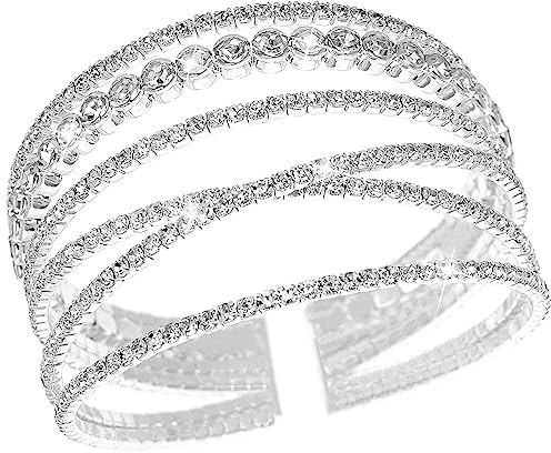 Suyi Rhinestone Bracelet for Women Silver Multilayer Cuff Bracelet Craystal Braidal Bracelets Silver 3