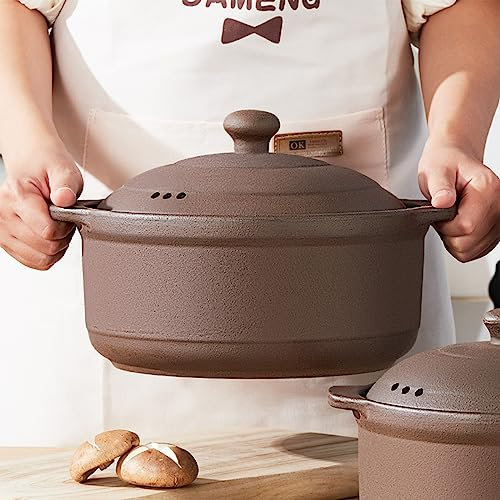 Naturlig terrakotta gryta med lock lerkrukor för matlagning, oglaserade lergods riskrukor (T4-3,6QT)