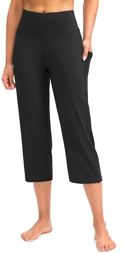 G Gradual Capri Pants for Women High Waist Workout Yoga Pants with Pockets Tummy Control Leggings Crop Straight(Black,L)