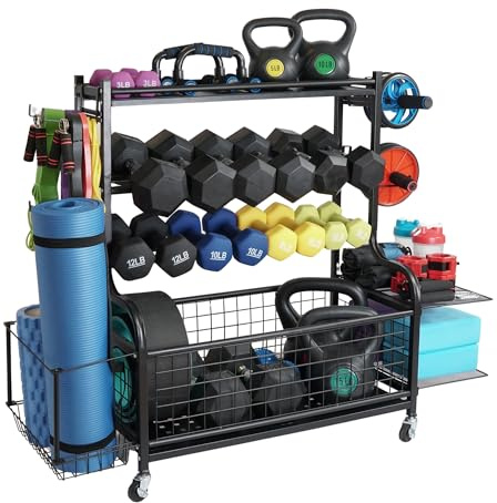 STUFFSTASH Hantelablage, Schwerlast Verstellbares Gewichtsregal für Home Gym mit extra starker Stahlblechablage und Basis, Lagerregal für Kurzhanteln, Kugelhantelständer, Yogamatten