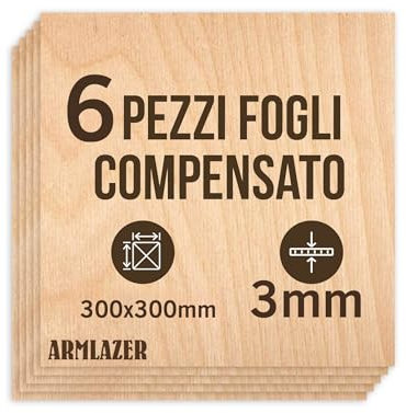 ARMLAZER CONTREPLAQUÉ 300 x 300 x 3mm, 6 Pièces, Panneaux de Bois, Pyrogravure, Planche Modèle de Maison, DIY Fait Main, Feuilles de Bois, Feuilles de Contreplaqué Pour la Découpe au Laser