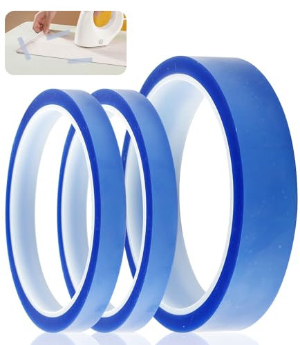 3 Rolls Heat Proof Tape, HeatTape Sublimation 2 Sizes, Blue High Temperature Tape, Blue Pinstripe Tapes, No Residue Heat Vinyl Press Tapes for Electric Task, Thermal Adhesive Tape for Welding, Coating