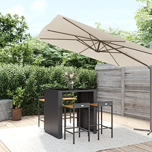 LXYZWRW Gartenmöbel-Set, 5-teilig, Polyrattan und Massivholz, Akazienholz, Gartenmöbel-Set, Schwarz