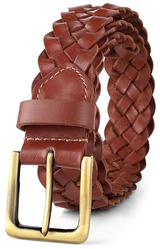 F&L CLASSIC Leather Braided Belts for Men - Mens Casual Woven Leather Belt for Dress Pants,tan,bra220,Size 38