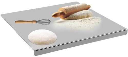 Sibosen Tabla de cortar de acero inoxidable 304 de 50 x 50 cm, tabla de cortar grande y gruesa, para repostería, cocina, para amasar pasteles, carne, verduras, pan
