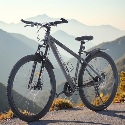 BSTSEL 24/26/27.5/29 Inch Mountain Bike with Front Suspension Fork Mountain Bicycle 21 Speeds with Dual Disc-Brake Suitable for Over 18 Years (26 Inch Grey)