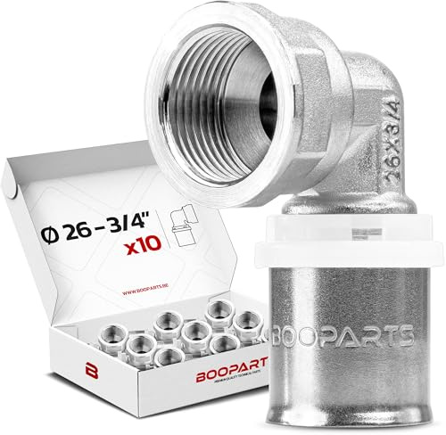 BOOPARTS – 10 pezzi – Gomito femmina a crimpare Ø26 – F3/4 (20/27) | Raccordo multistrato per contorno TH | Gomito di transizione impermeabile e durevole per tubi PEX PER e compositi