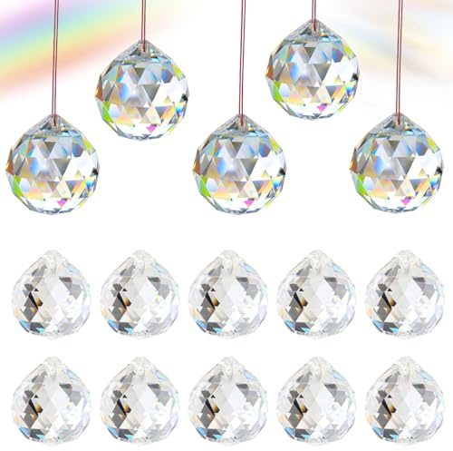 Lot de 15 cristaux à suspendre - Attrape-soleil - Pour fenêtre - 30 mm | Attrape-soleil, boules en cristal, prisme avec trou pour mariage, maison, bureau, décoration