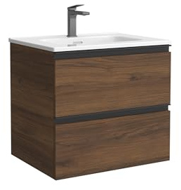 Mueble de Baño BEQUIA Metal 70cm Nogal | Lavabo Porcelana Centrado