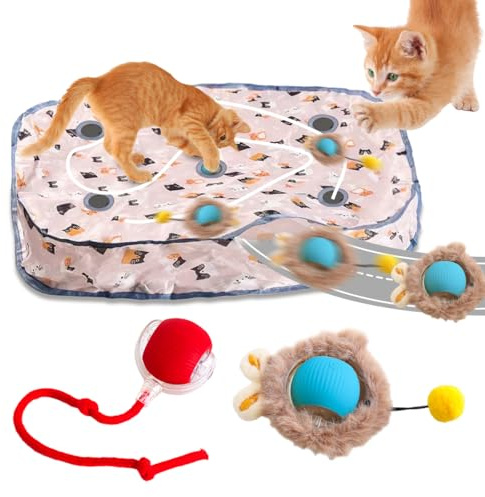 PnxdeobXL Juego de bolas interactivas para mascotas con juego de atrapar ratones para gatos y perros, 2 bolas de juego para evitar obstáculos, rotación de 360°, recargable por USB
