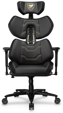 COUGAR Gaming - Chaise Gamer - Fauteuil de Bureau - Terminator Elite Gold - Noir et doré - Ergonomique Haut de Gamme, Confort Premium, Dossier Réglable, Accoudoirs 4D, Structure Renforcée