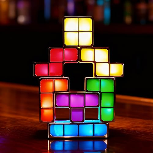 Wxeadu Luz Nocturna, Luz Nocturna Apilable LED, Ámpara de Mesa de Bloqueo de Inducción de 7 Colore, Bloque Mágico 3D Diy para Niños, Dormitorio, Decoración para el Hogar