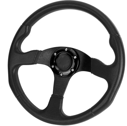 Yechiry 14in Drifting Sport Steering Wheel Aluminum Alloy PU Leather Deep Dish Universal Modified Accessory for Most Vehicles (Black)