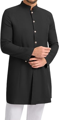 YAOHUOLE Kurta Coat Mens Stand Collar Button Down Long Sleeve Sherwani Style Jacket