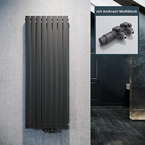 ELEGANT Radiateur design plat 1600 x 616 mm avec thermostat multibloc, anthracite, monocouche, vertical, raccord central