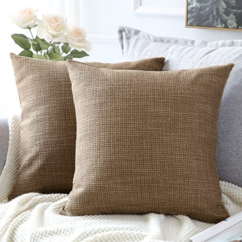 Artscope 2er Set Kissenbezug Einfarbig Wurfkissenbezug, Leinen Kissenbezüge Moderne Dekokissen Kissenhülle Set Kissen Fall für Sofa Auto Schlafzimmer Zuhause Dekor 50x50cm Braun