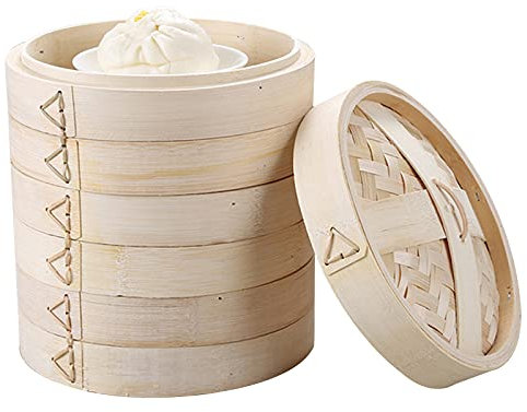 LTLWSH Cuiseur à Vapeur en Bambou Biologique, Saveur Orientale Maison, Fait à la Main, 3 Niveaux, Pot à Vapeur en Bambou Oriental, Cuiseur à Vapeur en Bambou pour Riz, Légumes, Poisson,26cm