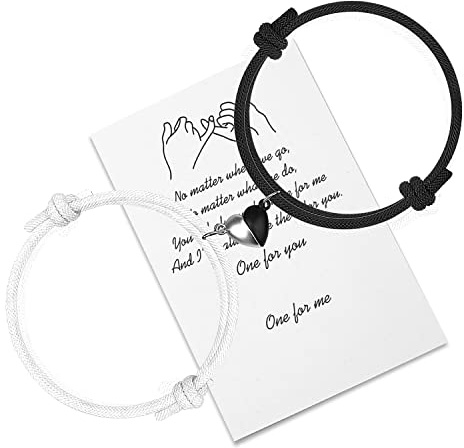 free-space Coppia Braccialetti Magnetici con Campana di Attrazione del Cuore Braccialetti Reciproci Coppia Regali per Fidanzato Fidanzata Sua Lei Donne Uomini Ama Lui La Sua Amicizia (Black-White)