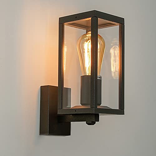 HLFVLITE Lámpara de pared exterior de aluminio y cristal, lámpara de pared exterior con diseño cúbico moderno para patio y jardín, casquillo E27 para halógeno y LED, máx. 60 W