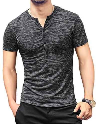 KUYIGO Hombres Algodón Camiseta Slim Fit Henley Camisa Básica Crew Neck Botones Manga Corta&Manga Larga Moda Tops