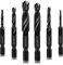 6 Packs Combination Drill & Taps Bit Set, Screw Tapping Threading Tools in Sizes M3*0.5 M4*0.7 M5*0.8 M6*1.0 M8*1.25 M10*1.5 with Anti-rust Black Coating, 6mm Hex Shank and Storage Case