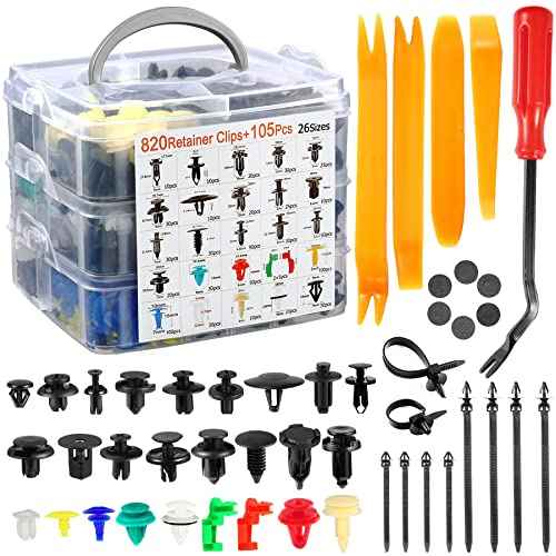 Uolor Rivet Clips Plastique Voiture, Rivet Plastique Fixation de Protection, Clips Voiture Noir Universel pour Auto Voitures Panneaux de Portes avec Boîte De Rangement et Outil de Démontage