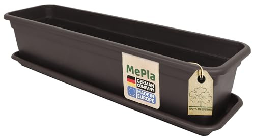 MePla Balkong balkonglåda 80 cm + undersida - brun - blomlåda - krukskydd - väderbeständig växtlåda UV-resistent plast