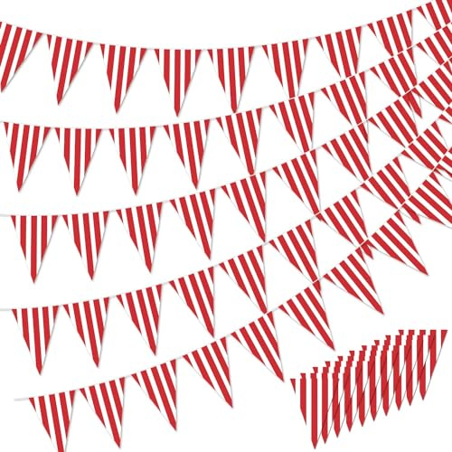 Paquete de 5 banderines a rayas rojas y Blancas Banderines Banderín de Circo para Carnaval Banderines Triángulo para DecoraCiones de Circo de Carnaval, Cumpleaños de niños, Celebración de Año Nuevo