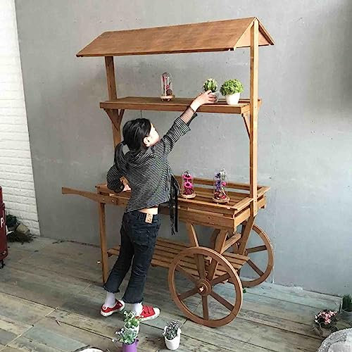 PRUJOY Carro de Flores Grande de 3 Niveles, Maceta de Madera Maciza, Soporte de Planta de Carro, Soporte de Estante de exhibición, 53 * 24 * 67 Pulgadas (Brown)