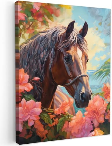 MuchoWow© Impression sur Toile Peinture 30x40 cm Tableau Mural Decoration Salon Reproductions de Tableaux Murale Moderne Chambre enfant - Femme - Cheval - Fleurs - Animaux - Orange