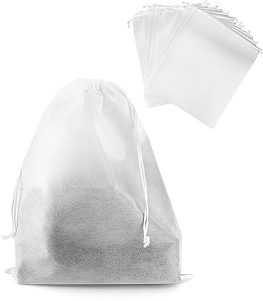 QWORK Drawstring Dust Covers, 12 Pcs Breathable Non-woven Fabric Large Cloth Storage Pouch String Bag for Handbags Purses Shoes