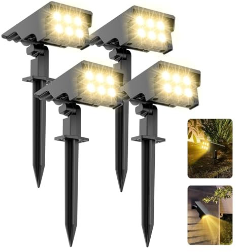 MEIKEE Solarlampen 2700K Warmweiß Solarstrahler für Außen 3 Helligkeit 3 Modi IP66 Wasserdicht Solarleuchten für Garten, Baum, Garage, Pfad, Balkon 4 Stück