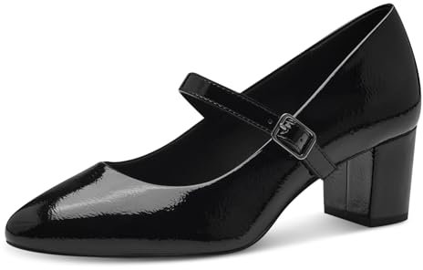 MARCO TOZZI Damen Pumps mit Riemen Spitz mit Blockabsatz, Schwarz (Black Patent), 39 EU