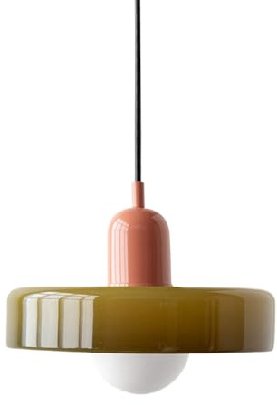 ACLBLK Mid Century Modern Pendant Light Orange Green Glass Hanging Light Nordic Large Single Lamp Vintage Farmhouse Dining Room Chandelier Over Table Kitchen Island Bedroom Hallway Restaurant