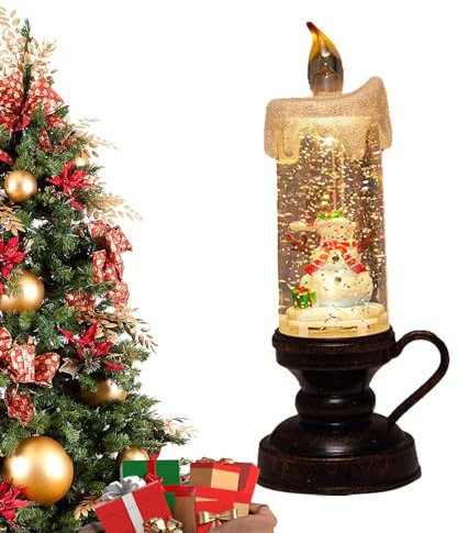 Lámpara encendida por Vela de Bola de Nieve, Lámpara Brillante de Agua, Bola de Nieve de Navidad creativa alimentada por USB, Velas LED, Decoración de Navidad para Cercanos y Amigos