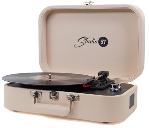 Studio 57 Mellow Plattenspieler mit Lautsprecher, Schallplattenspieler Bluetooth mit Eingebautem Stereo-Lautsprecher und 3-Gang 33/45/78, Vinyl Retro Record Player, Weiß