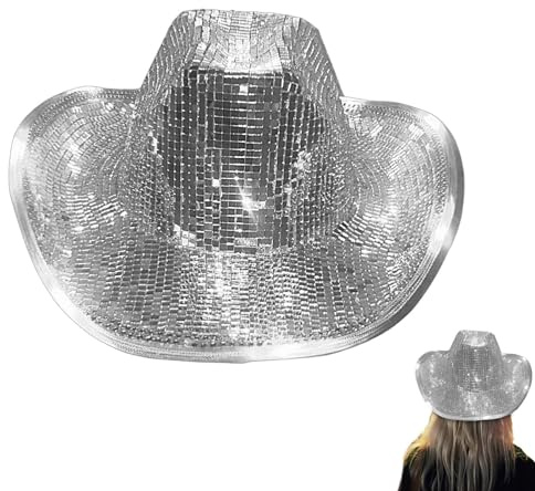 Vuggdt Disco Ball cowboyhatt | Silver cowboyhatt för kvinnor | Speglad disco boll paljettkepsar | Neon glittrande cowgirlhattar | kvinnors glitter cowboyhattar för fest dans bar semester resor
