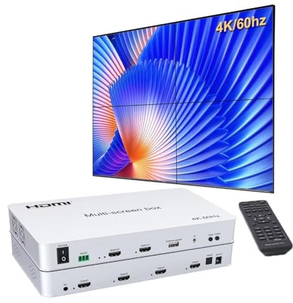 GKRONG Video Wall Controller 2x2 4K60HZ, HDMI 2.0, 3840x2160@60Hz, 14 modos, control remoto y RS232, con salida de audio y memoria