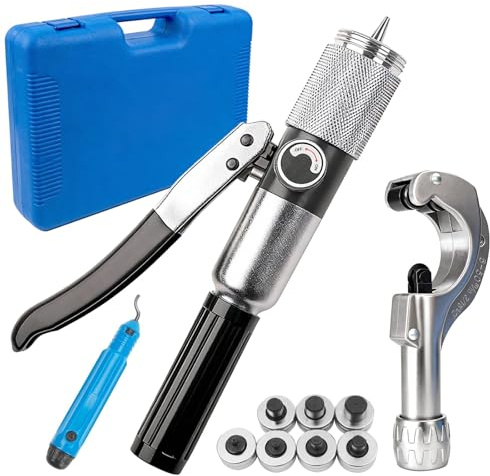 Espansore Per Tubi Idraulici, Kit Strumenti Per Pressare Tubi Idraulici Con Strumento Sbavatura Tagliatubi E 7 Teste Espansione Per Tubi In Rame 3/8 A 1-1/8'' Strumenti Espansione Hvac (3/8~1-1/8)