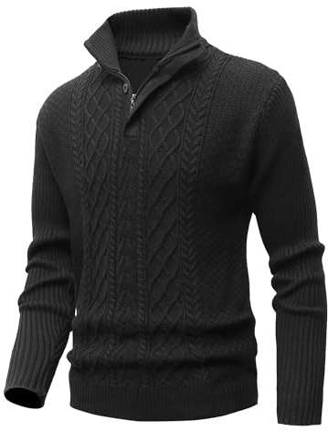 MeiLayM Jersey de Forro Polar para Hombre Cuello Alto Caliente Suéter con Media Cremallera Slim Fit Manga Larga Invierno Sudadera Abrigo Negro,XL