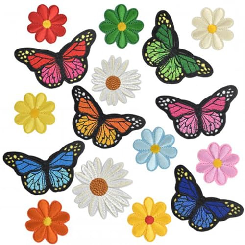 16pcs Parches Ropa Termoadhesivos, Parches Mochila Parches Bordados, Parches Termoadhesivos Para Ropa Flores, Dibujos De Mariposas, Adecuado Para Vaqueros, Camisas, Sombreros, Abrigos, Bolsos Parches