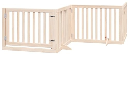 vidaXL Hundgrind med dörr vikbar 4 paneler 320 cm poppel, husdjursgrind, hundgrind för trappor, valpgrind för trappor, hundgrind med dörr