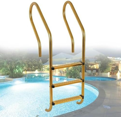 XDRGOOIUY Escalera De Piscina De Acero Inoxidable De Oro, Dispositivo De Acceso A La Piscina De Tierra, Pasamanos De Piscina con Cubierta Base, Escalada De Ensamblaje Fácil (2/3/4 Escalones)