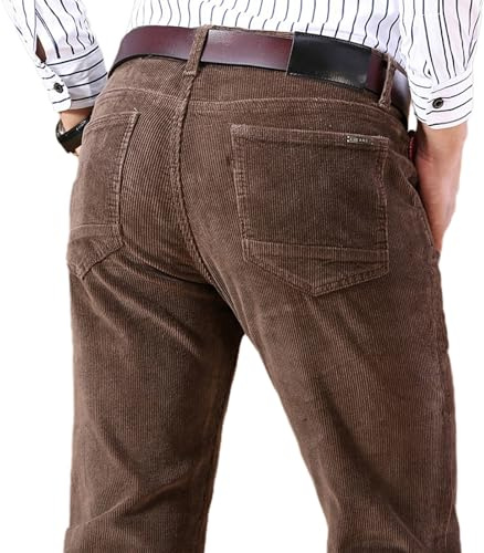Enrico Pantalon en velours côtelé pour homme, avec jambe droite, pantalon de loisirs, avec jambe droite et devant plat, classique, décontracté et chic pour l'automne et l'hiver (kaki foncé, 30)