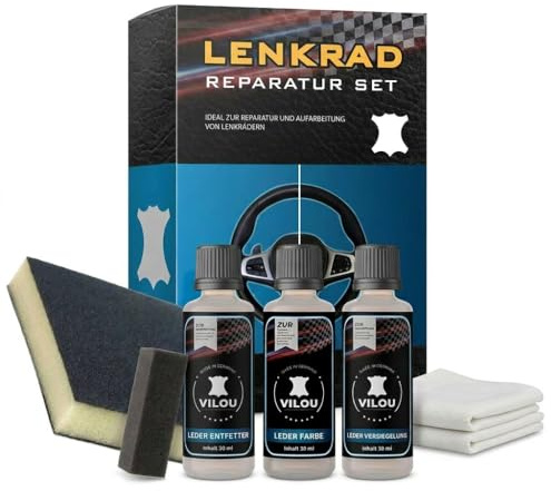 Set di riparazione per volante in pelle, colore nero, [set completo], kit di riparazione professionale in pelle, anche per mobili e sedili auto, direttamente dal produttore, prodotto in Germania dal